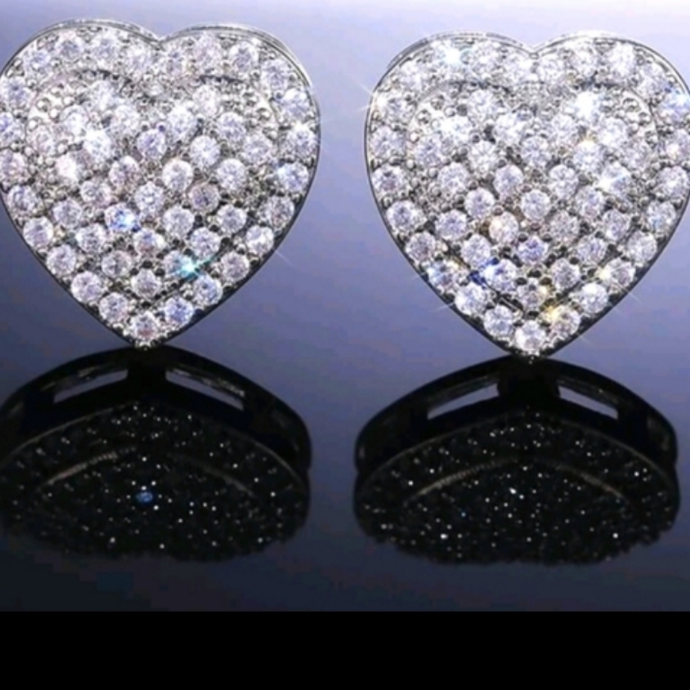 Cubic  Zirconia Silver Heartshaped Pierced Earrings
